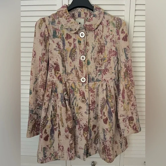 Vintage Anthropologie Elevenses Blurred Fresco Peacoat in Pastels size 10 - Picture 3 of 5